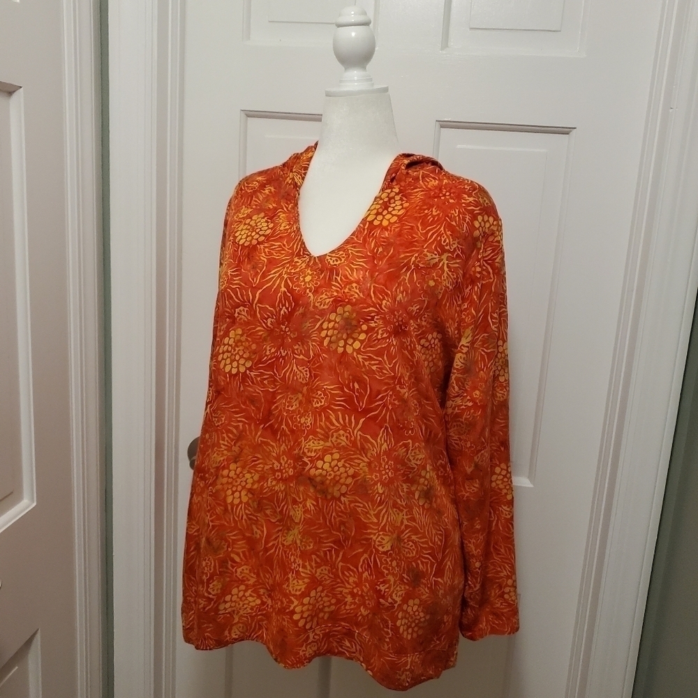 Soft Surroundings Orange Batik Hoodie 100% Rayon Tunic Size PL, colorful, comfy - Picture 5 of 11